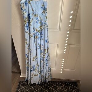 Lulu's Blue and Green Floral Maxi Skirt